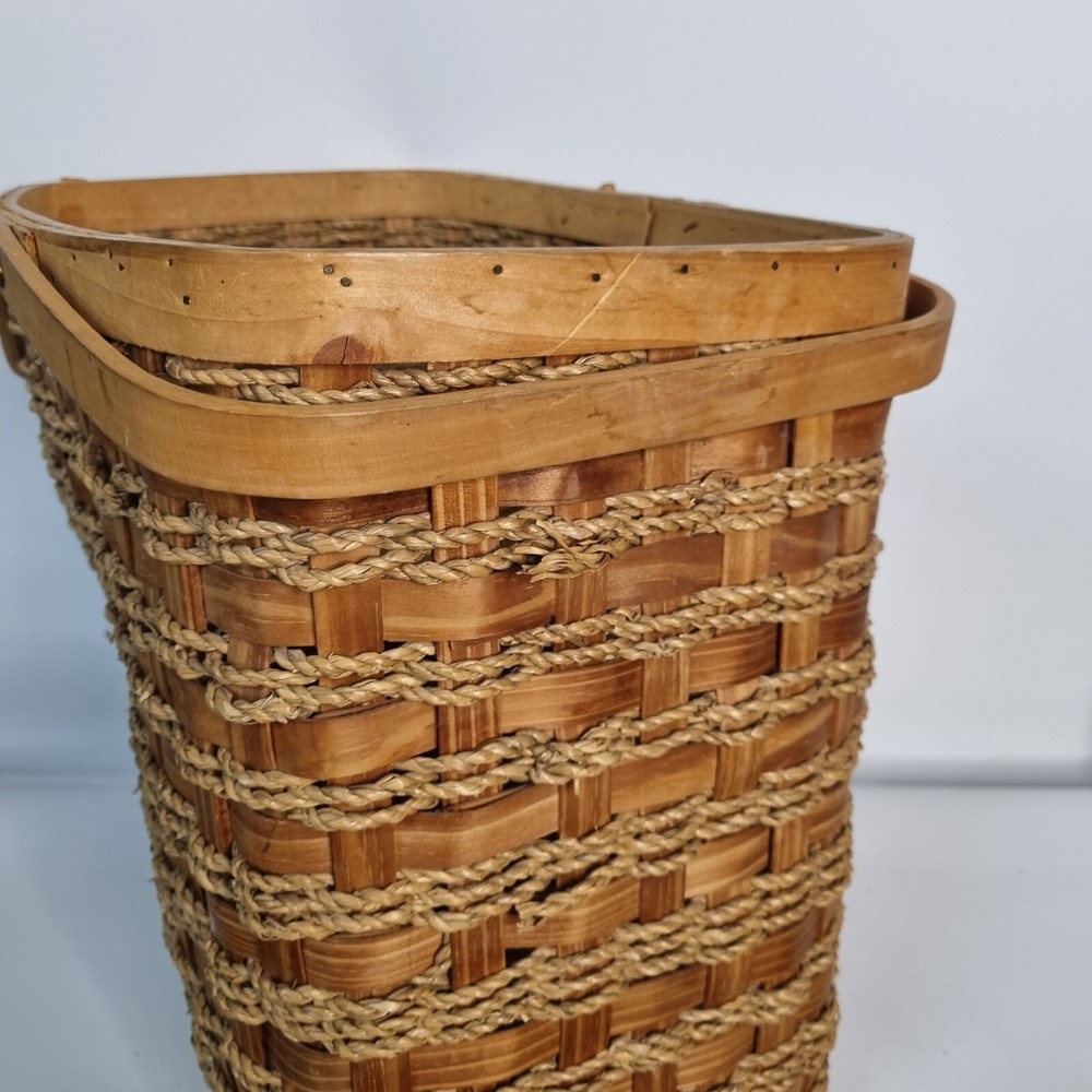 Stair Step Basket Woven Weave Double Handle Wicker Rope Boho Decor Storage