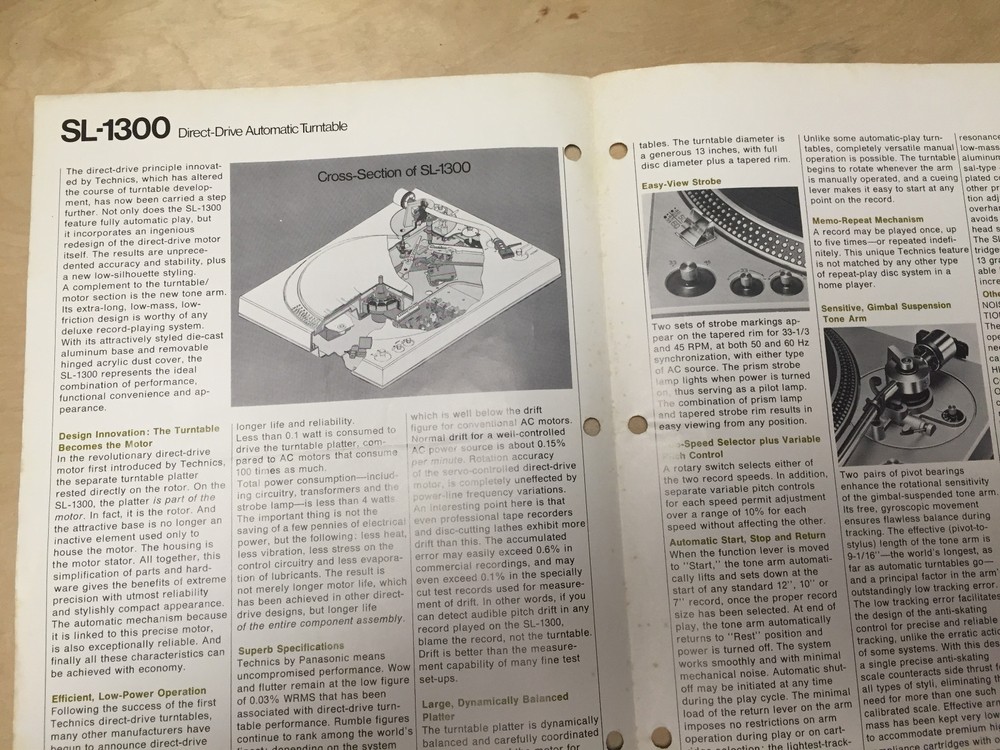 Technics Brochure for the SL-1300 Turntable ~ Original