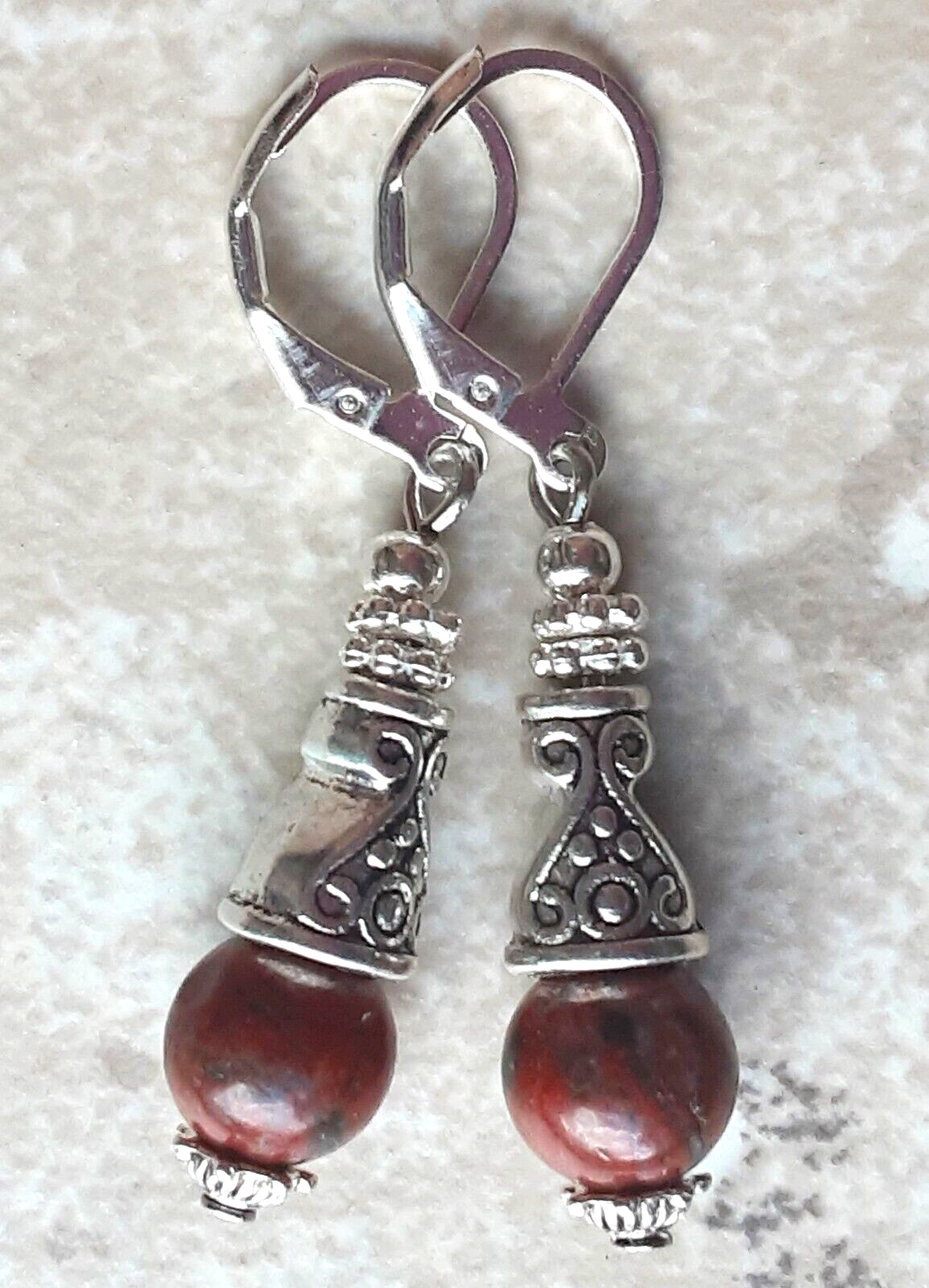 RED JASPER CONE earring LEVERBACK SP handcrafted XGE