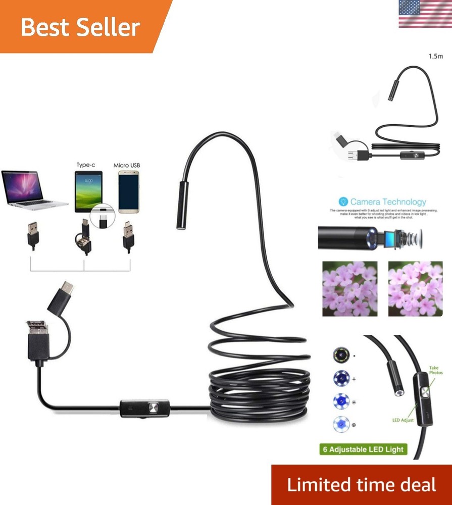 HD Snake Pipe Camera - 1.5M USB Endoscope with LED Lights for Android Devices