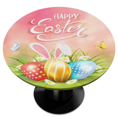 Easter Rabbit Cute Round Fitted Tablecloth Easter Egg Round Table Cover with