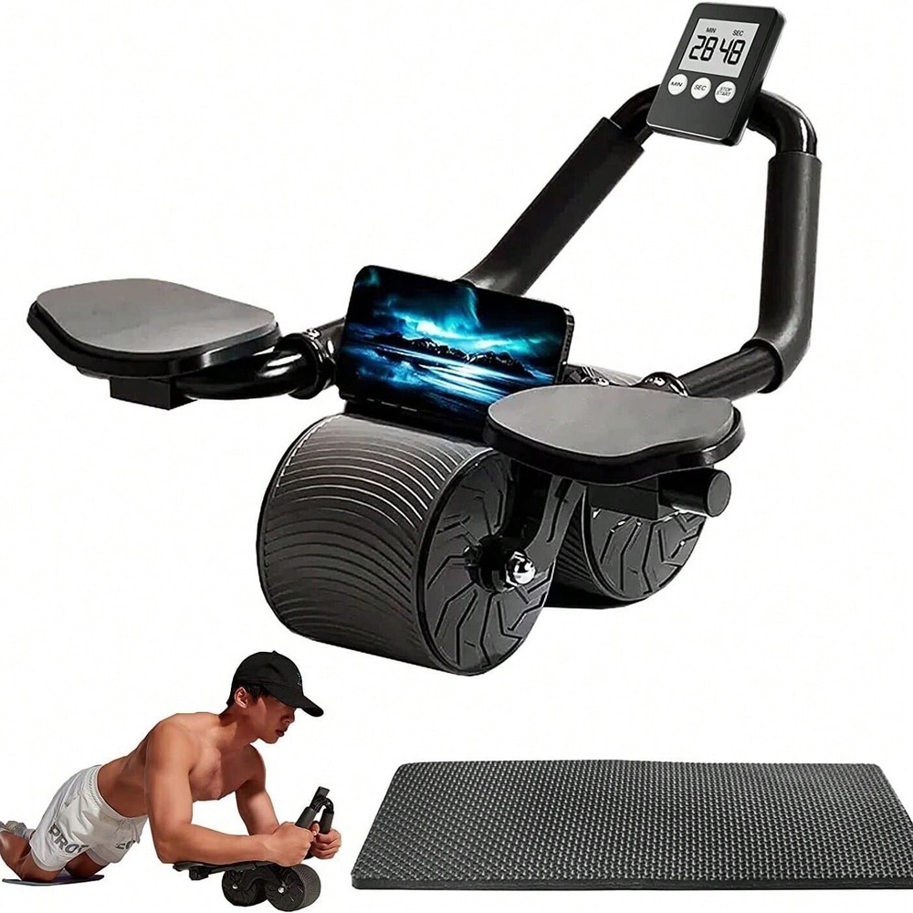 Automatic Rebound Ab Roller Wheel w/ Elbow Support Timer Core Workout Home Gym
