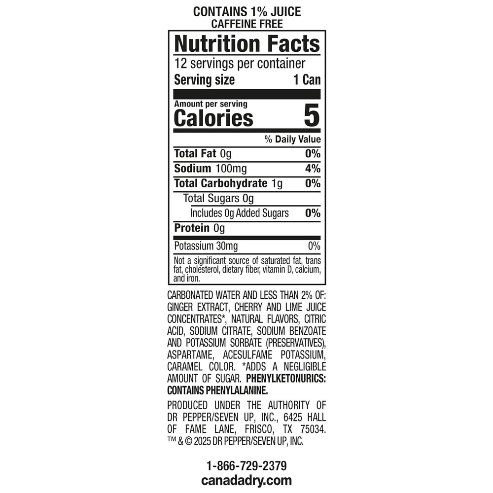 Zero Sugar Cherry Gingerale Fruit Splash 12oz, Pack of 12