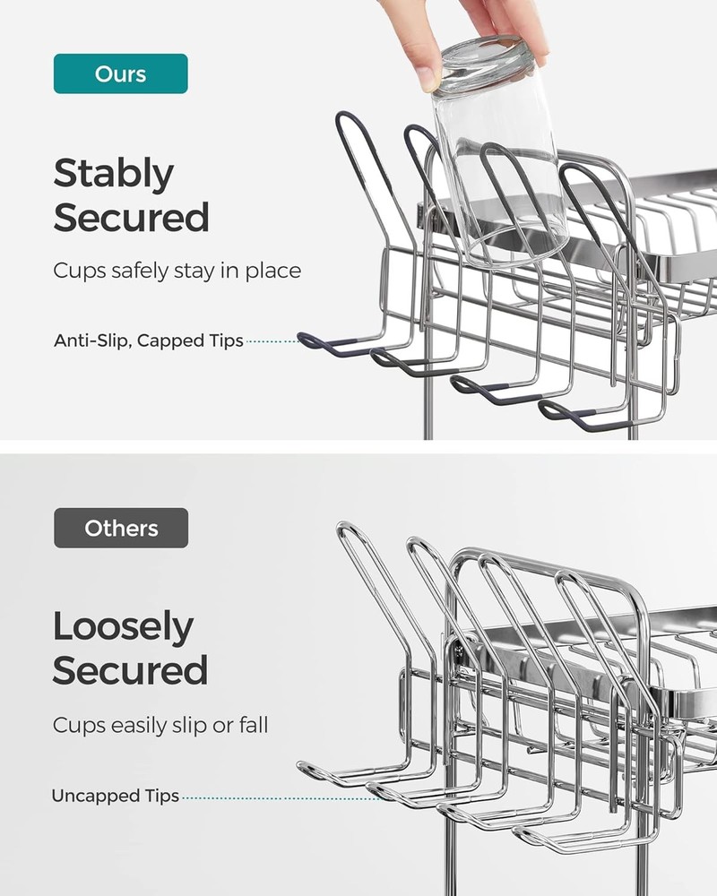 Dish Drying Rack 2 Tier Dish Rack Kitchen Counter W/ Rotatable & Extendable