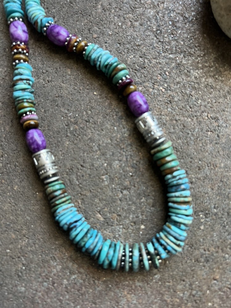 Sterling silver turquoise bead necklace 26 inch