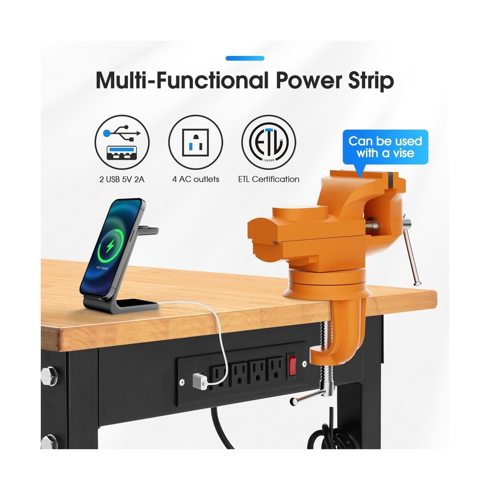 60'' Adjustable Workbench, 2000 LBS Load Capacity Heavy Duty Workstation with...