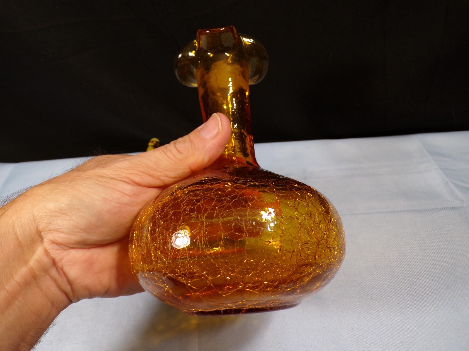Kanawha Amber Crackle Glass Small Decanter w/ Stopper