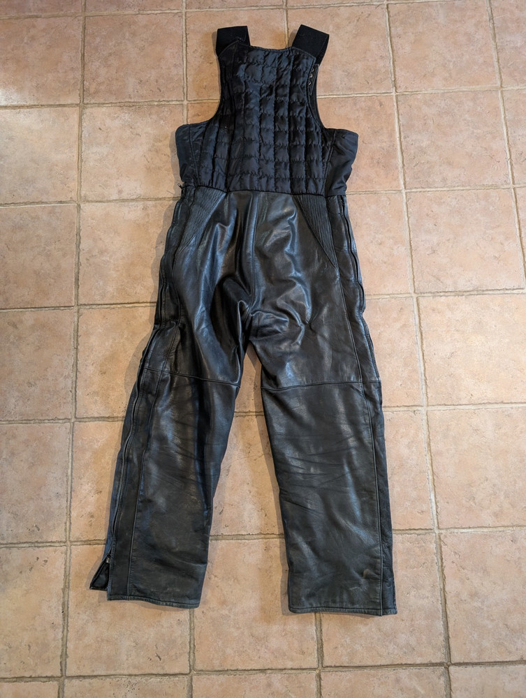 Vintage Black Leather thinsulate snowmobile bibs large