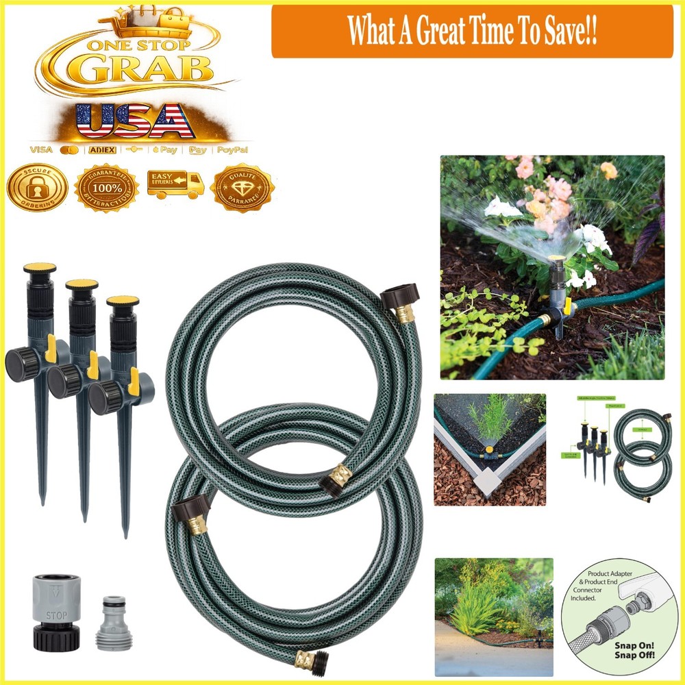 Adjustable Sprinkler Set 3-Piece Hose Bundle with Quick Connect Green Yellow