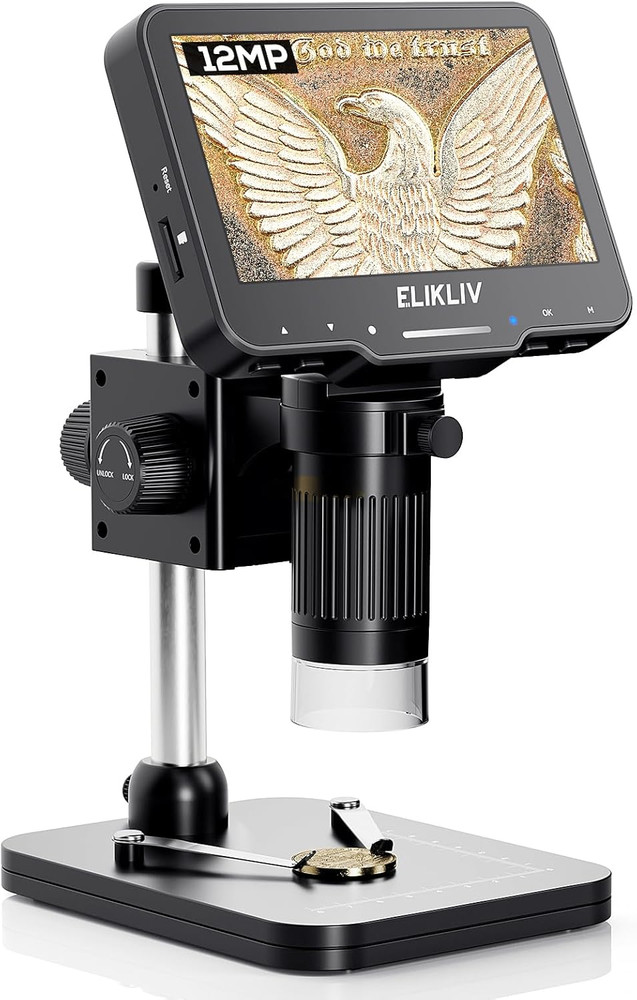 Coin Microscope for Adults: 4.3'' LCD Digital Microscope 1000X with 8 Adjustable