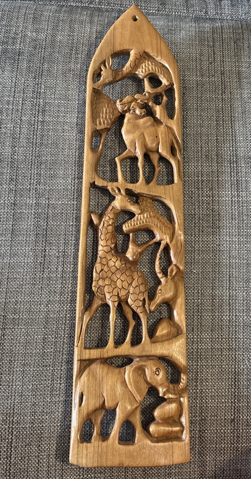 Vintage African Wood Carved Animal  Wall Art Panel 18.25” Tall 4.25" Wide