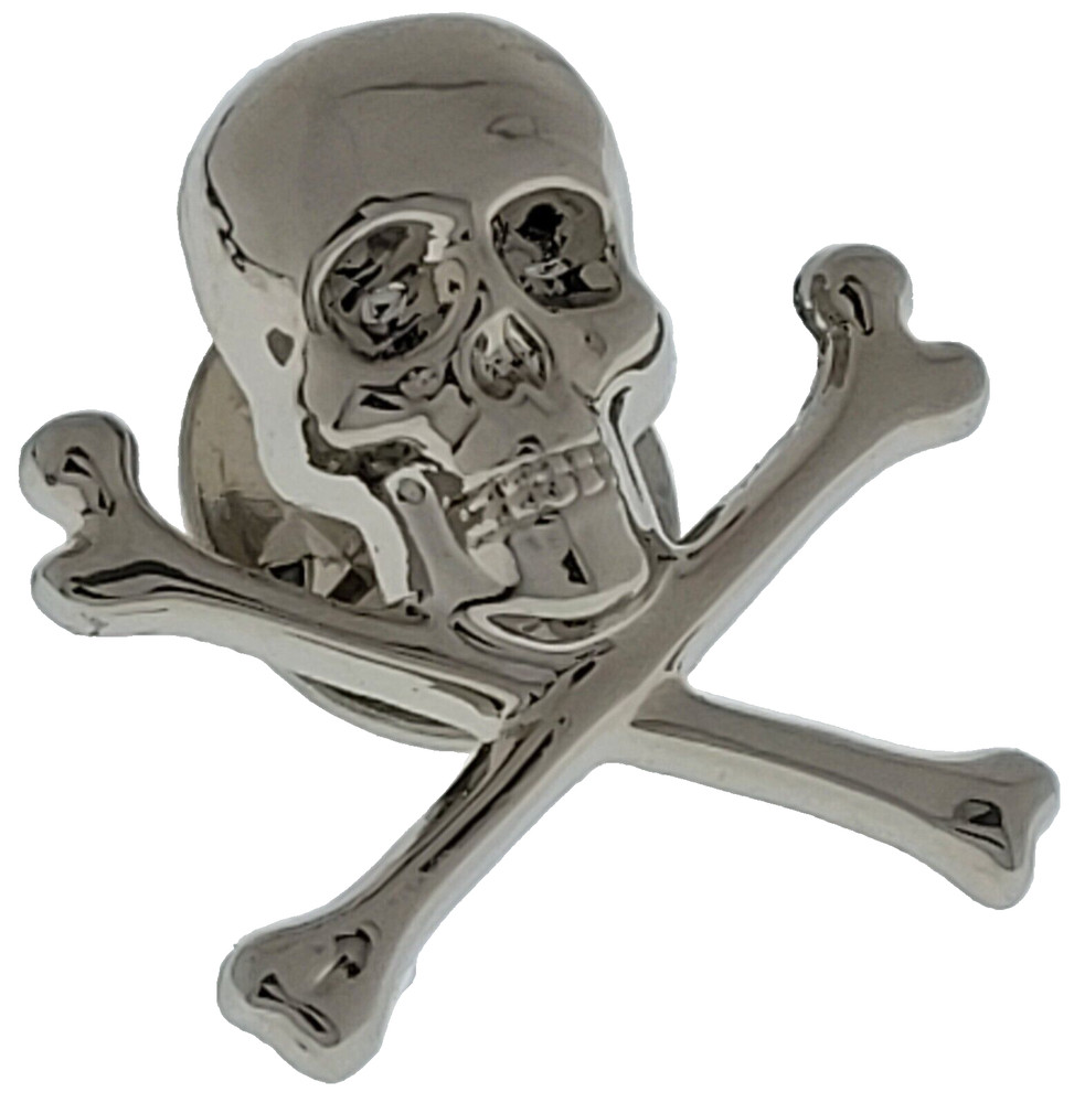 Mortality Skull & Crossbones Masonic Mason Silver  Lapel 1" Tie Pin