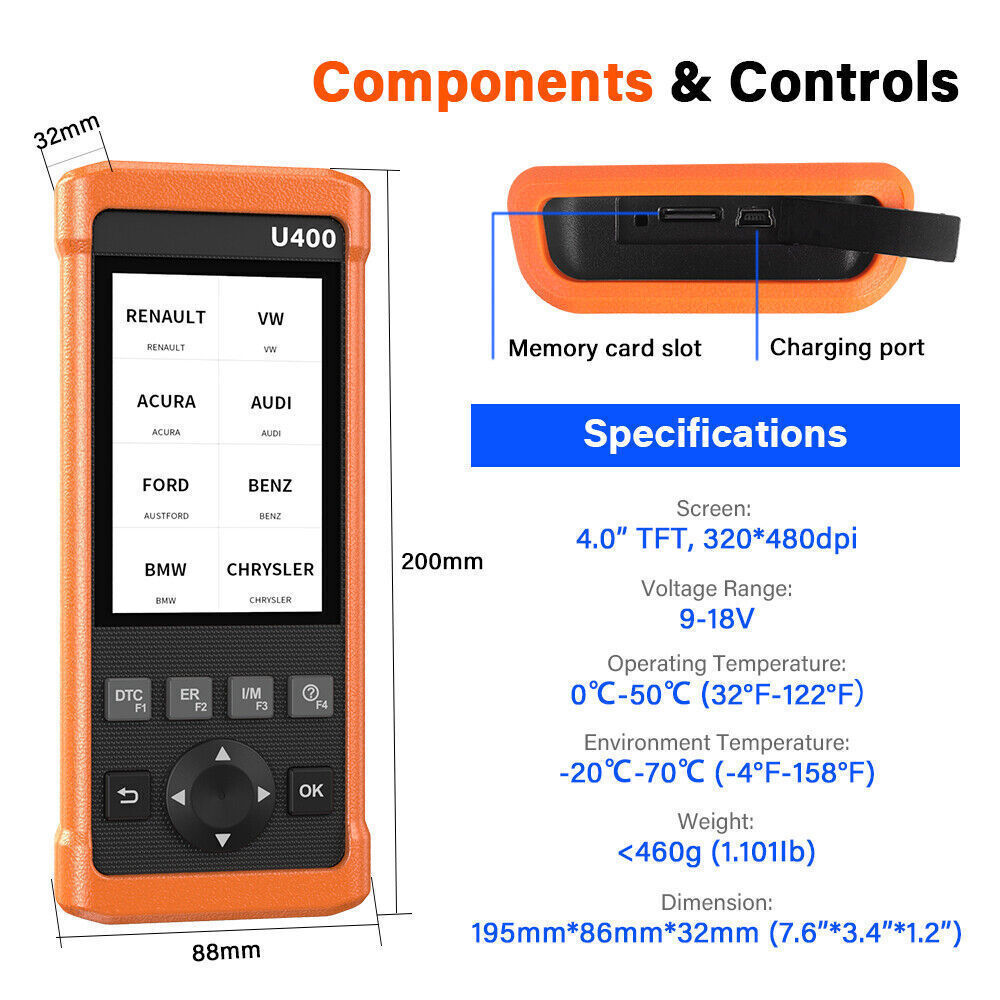 LAUNCH U400 OBD2 Scanner Car Auto Diagnostic Tool Oil EPB Reset AT Code Reader