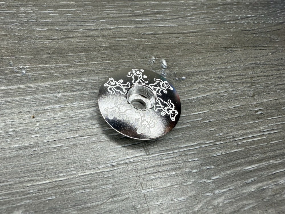 Dancing Bear Headset Stem Top Cap 1 1/8 Grateful Dead Silver