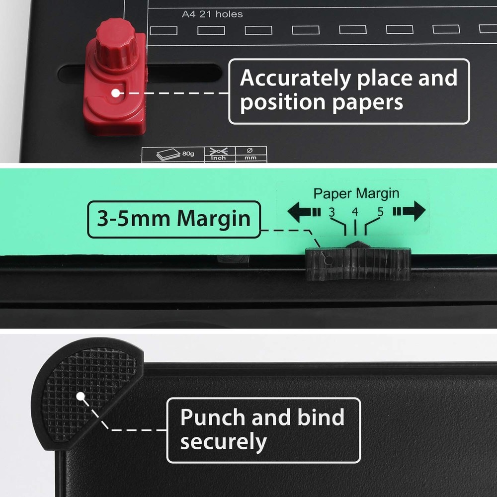 OFFNOVA Binding Machine, 21-Hole 450 Sheets Paper Comb Punch Binder Machine f...