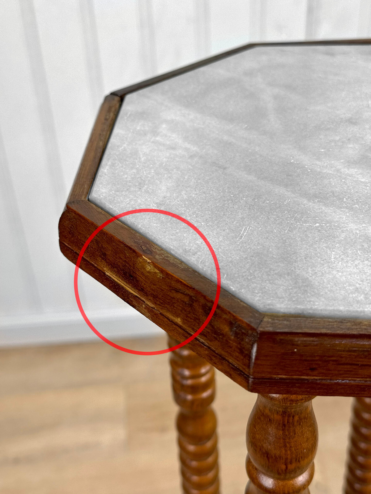 Vintage Traditional Turned Walnut & Marble Plant Stand Pedestal