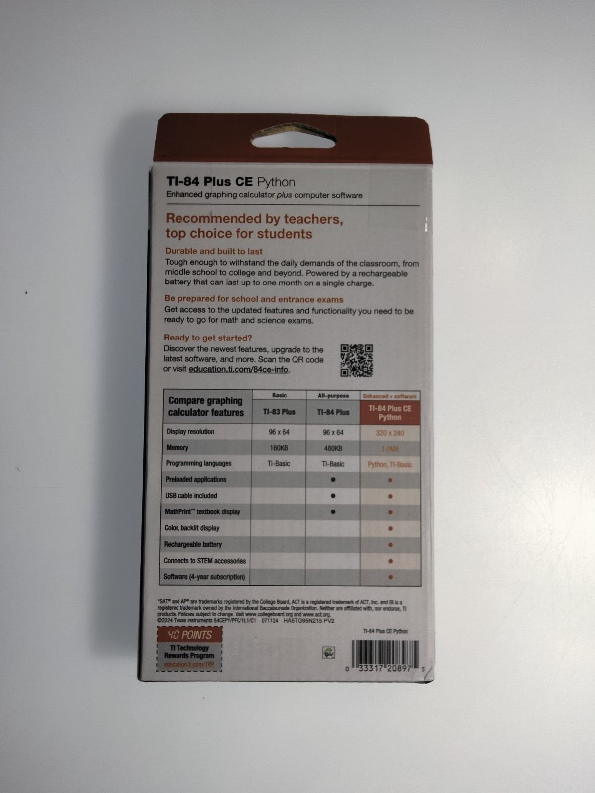 Texas Instruments graphing calculator clolor screen I-84 Plus CE Python