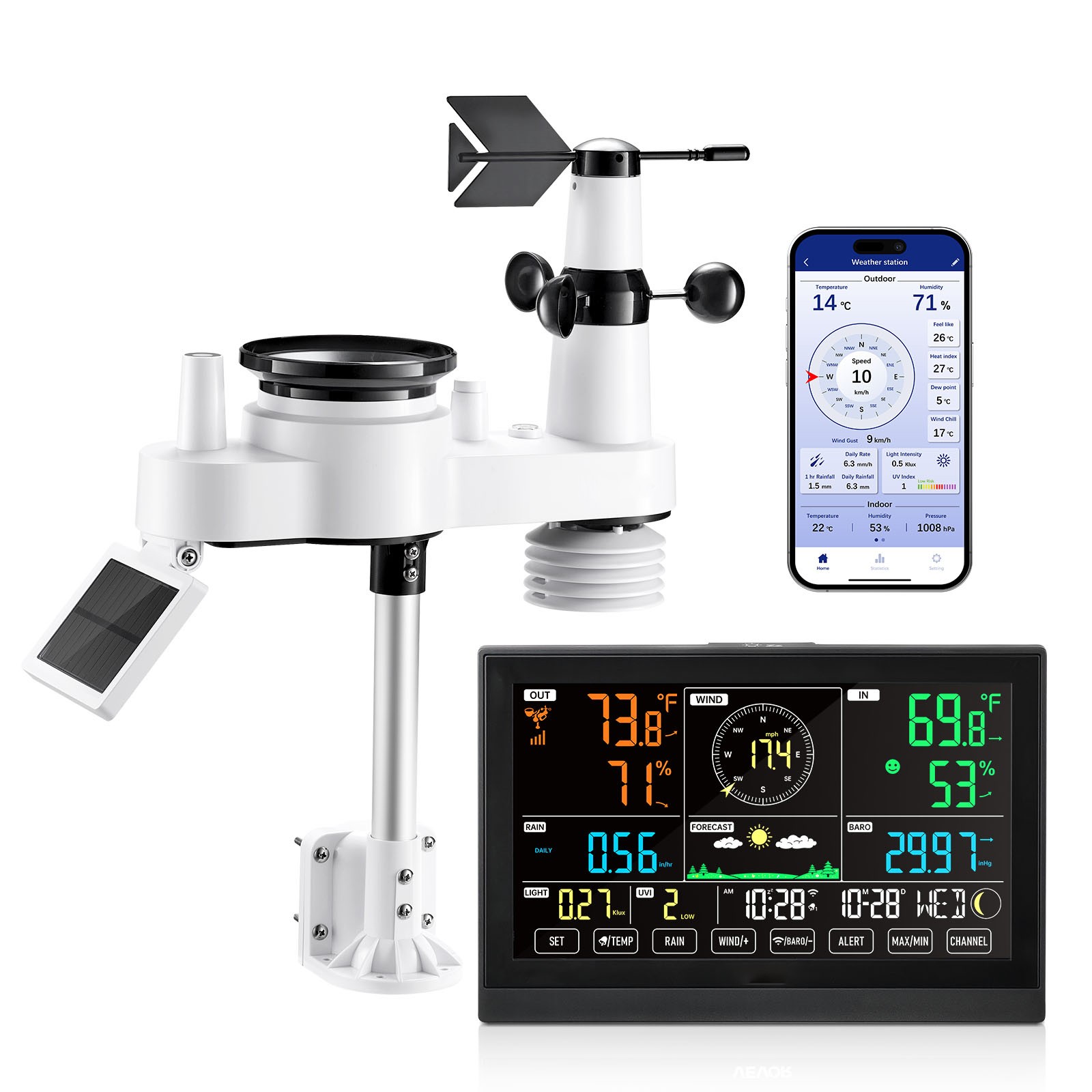 Uimoso 7-in-1 Wi-Fi Weather Station with 7.5-Inch VA Display and Wireless Sensor