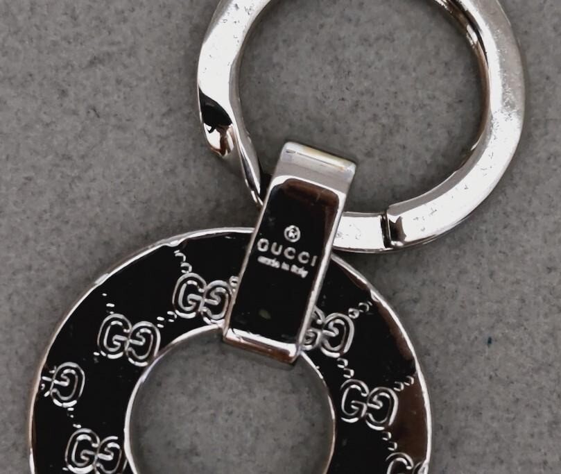 GUCCI Key Ring Silver GG Logo Pattern USED Auth Rare #9230