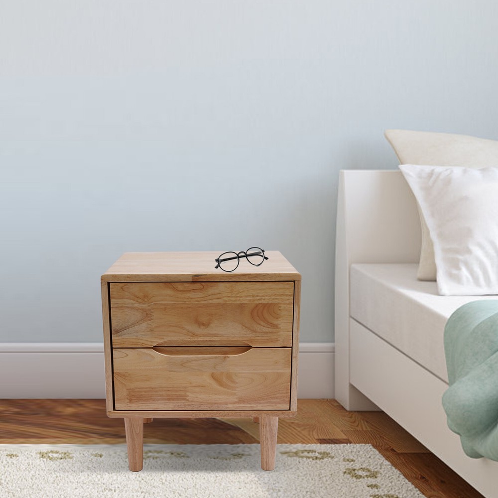 Nordic Style Solid Wood 2 Drawers Bedside Table Nightstand Home Decor