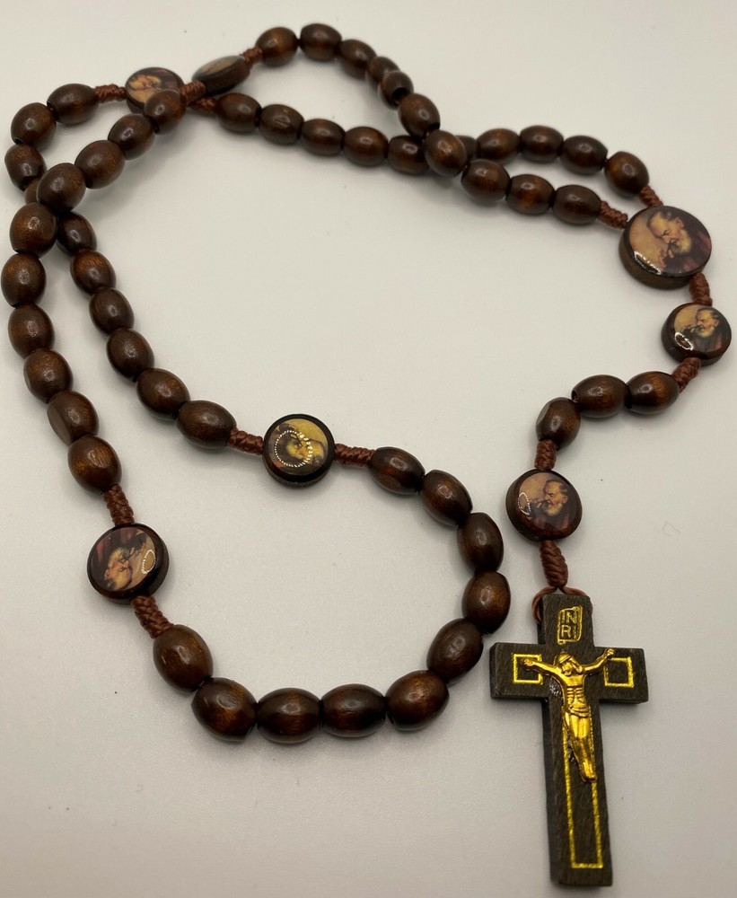 St. Pio Devotional Cord Rosary Wood - 19" L, 1 3/4" Crucifix