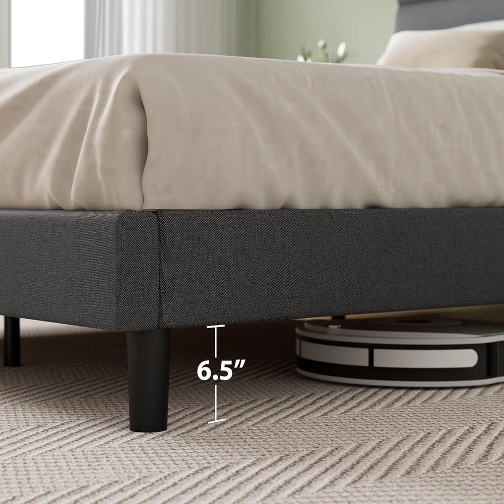 Queen Piper Dark Grey Upholstered Platform Bed with Easy Assembly & Eco Packagin