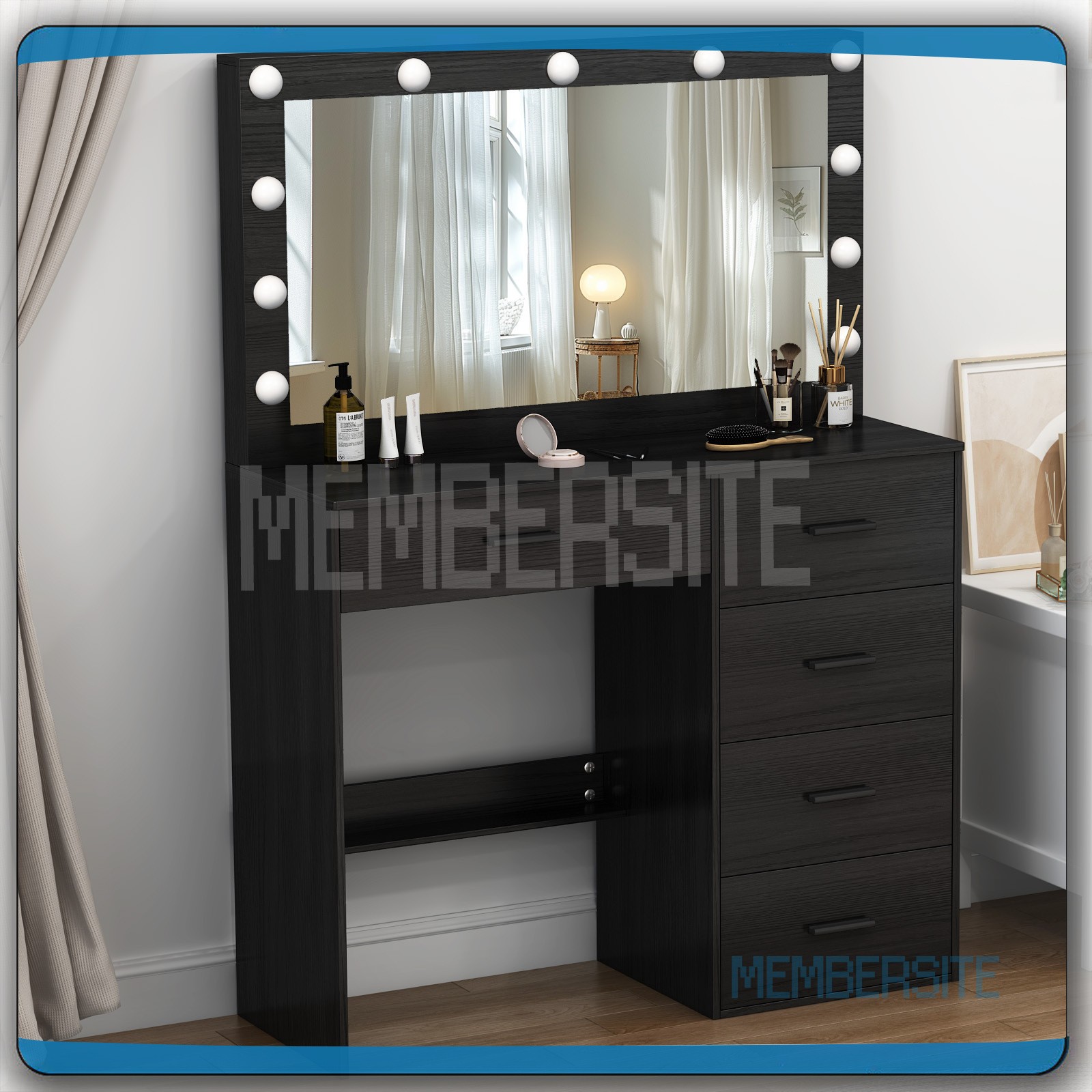 Black Makeup Vanity Desk With Large Hollywood Mirror 11 Led Bulbs Dressing Table