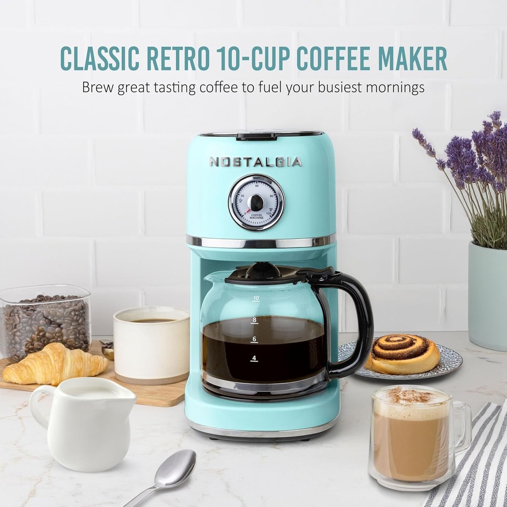 10-Cup Retro Coffee Maker with Reusable Filter - Aqua 50oz Carafe