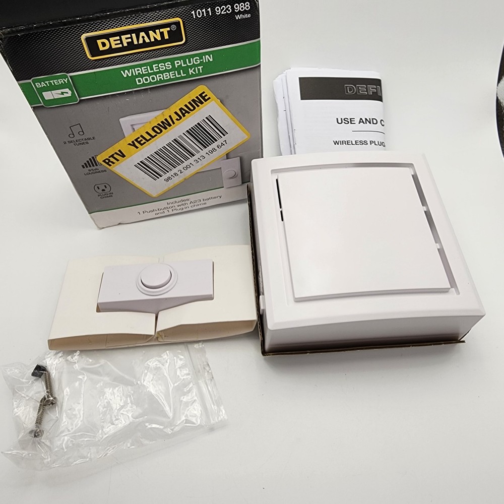 Defiant Wireless Plug-In Doorbell Kit with 1 Push Button, White