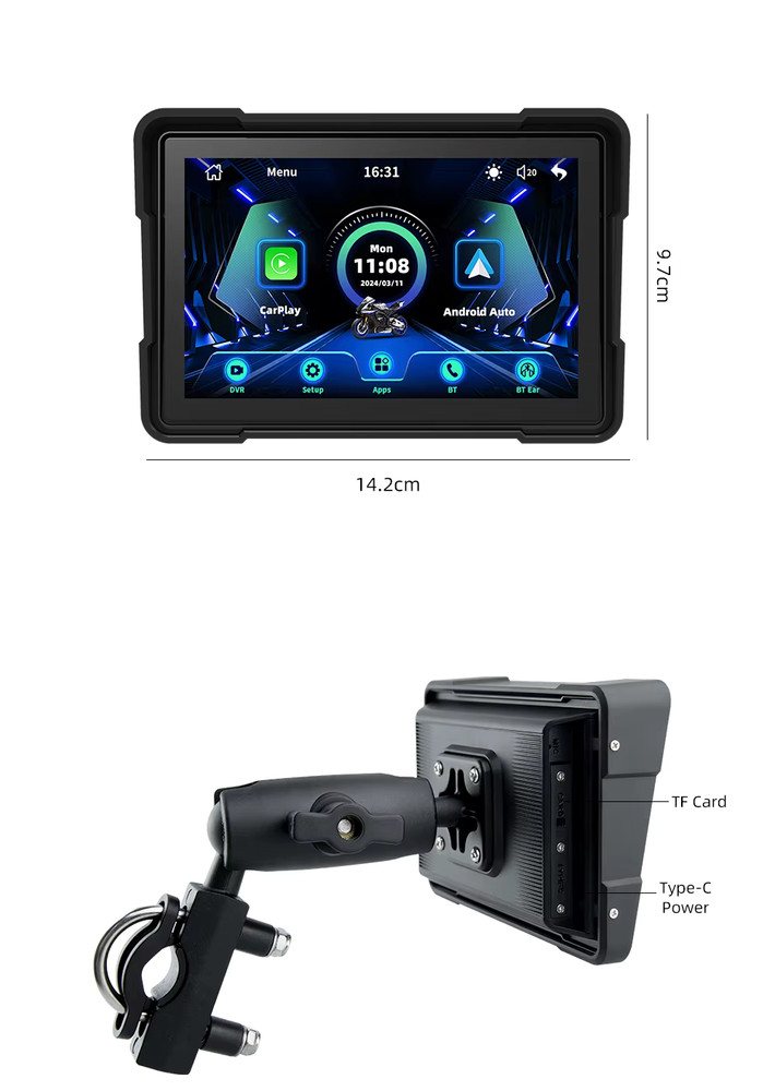 NAVIK 5' motorcycle navigation screen with Android Auto / Apple CarPlay USB