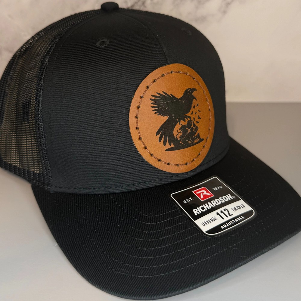 Raven on Skull Gothic Hat - Hand Sewn Dark Aesthetic Patch Snapback Hat