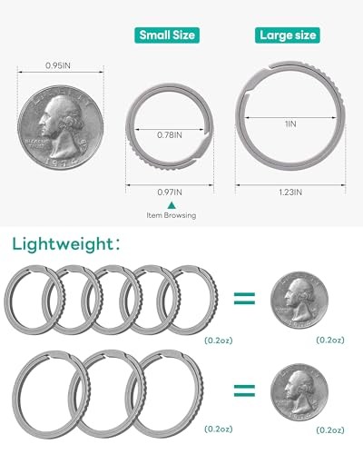 Titanium Keychain Rings, Split Side Pushing 2pcs Grey Small Titanium Key Rings