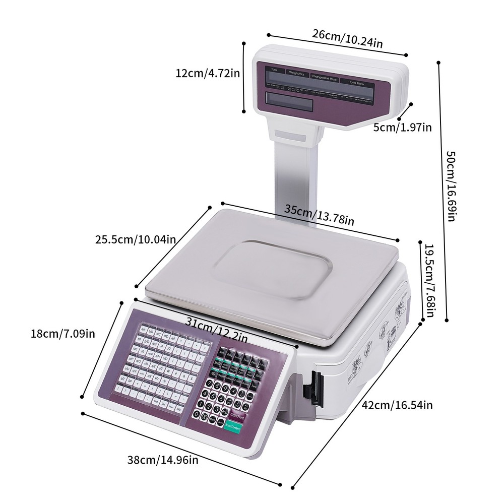Commercial Digital Price Computing Scale 66 lbs with Label Printer 110V-220V