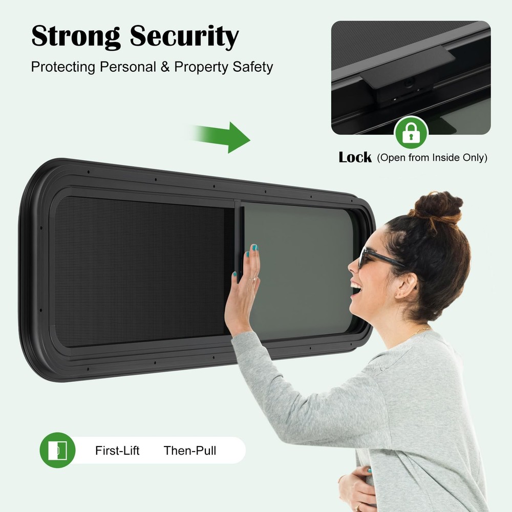 RV Window 42W x 12H 黑色长方形替换件带安装装饰环