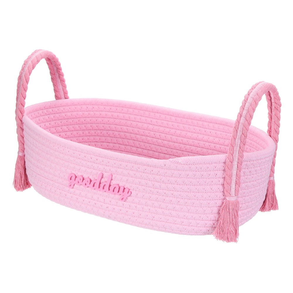 Rectangular Rope Basket, 14.6x7.9x7.1 Inch Small Woven Baskets, Pink