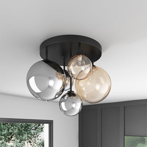 5-Light 17.71 in Black Semi Flush Mount Ceiling Light, Modern Ceiling