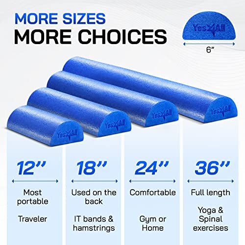 Medium Firm Half Foam Rollers for Post-Workout Relaxation, Half Blue 12-inch