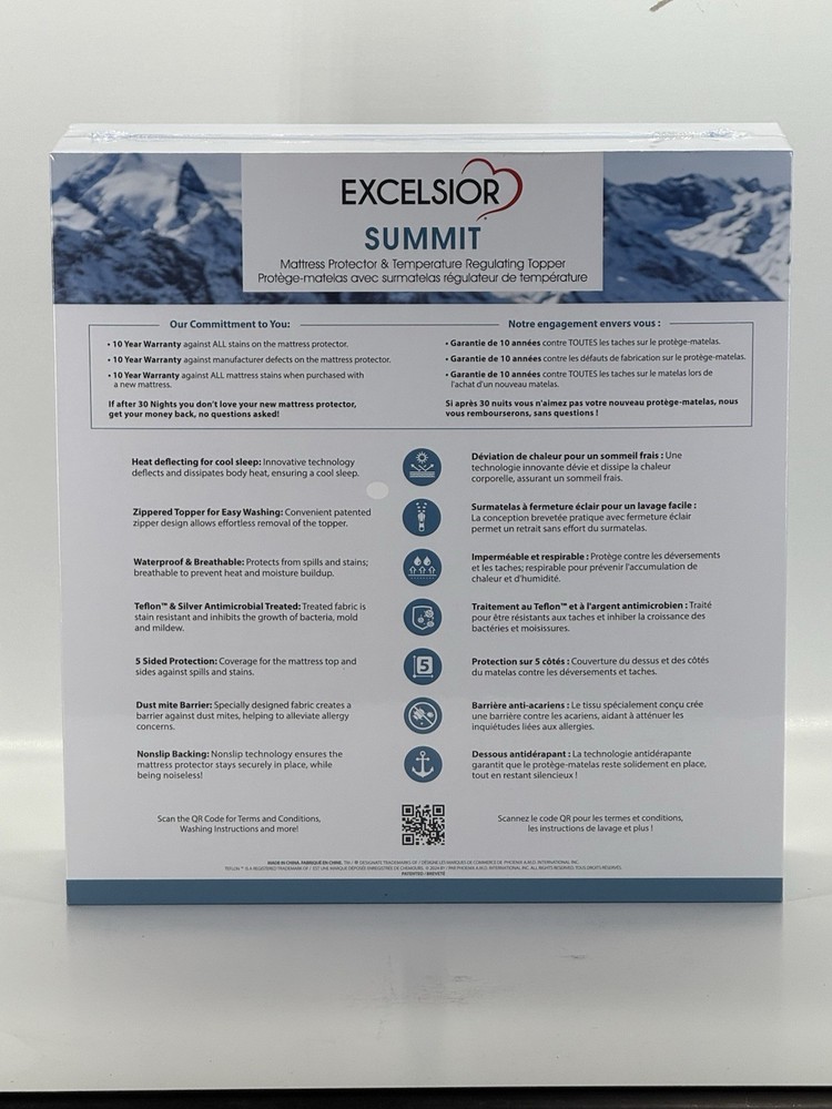 Excelsior Summit King Mattress Protector & Temperature Regulating Topper - NEW