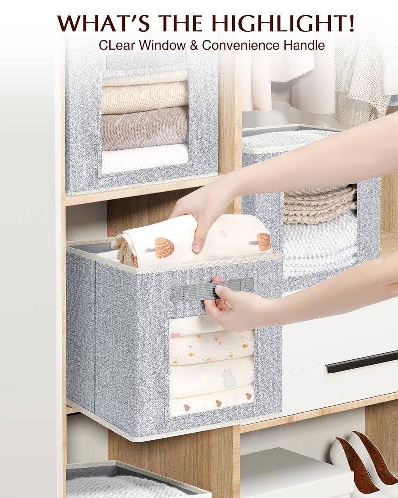Foldable Storage Cubes - Square Organizer with Window, Decorative Baskets for...