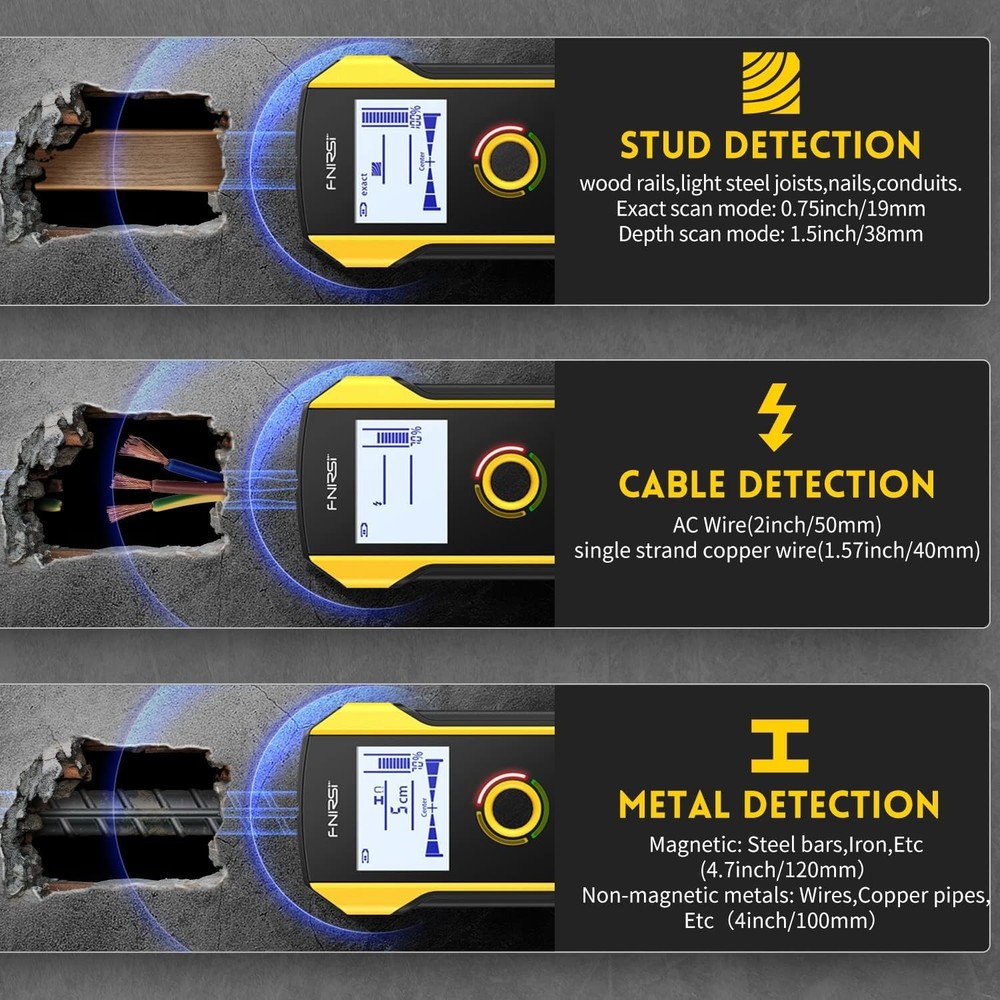 Professional Stud Finder with Auto Calibration & 6-in-1 Detection Modes