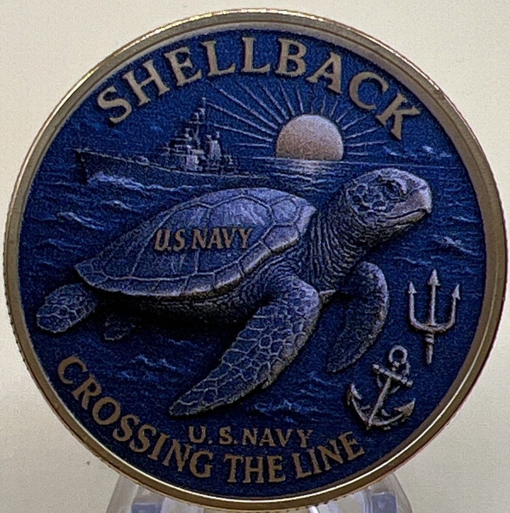 * US Navy Challenge Coin, Certified Shellback Navigated The Globe Crossing Line