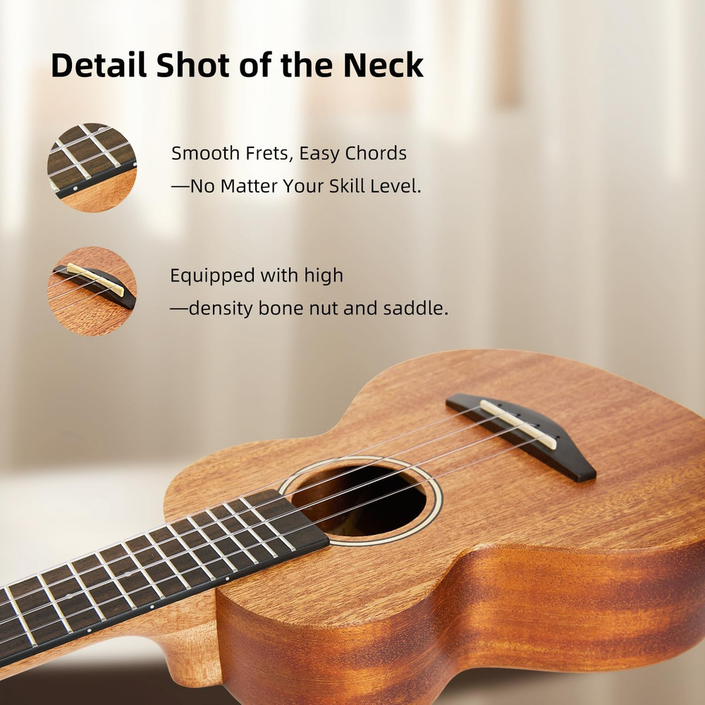 26” Tenor Ukulele – Solid Top Mahogany Includes Quick Locking Strap, Professiona