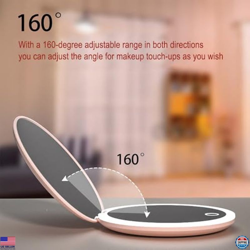 MONKEY SUN LED Mini Makeup Mirror, Compact Folding Travel Mirror with Touch