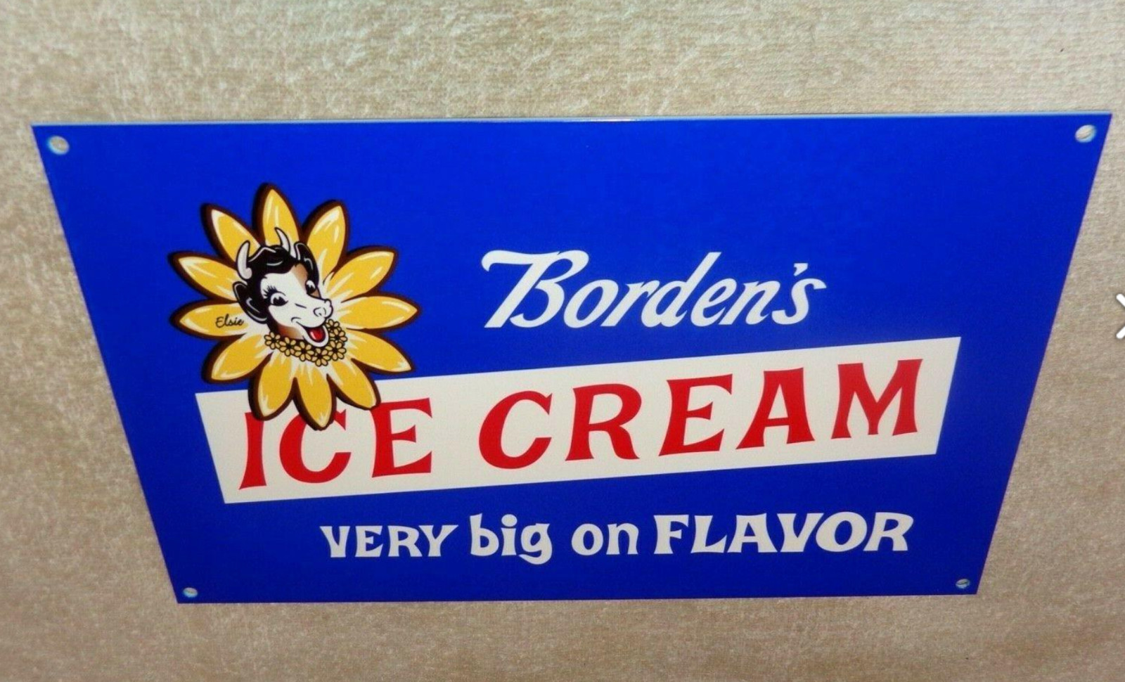 VINTAGE BORDEN'S ICE CREAM ELSIE THE COW 12" METAL BORDENS DAIRY 🥛 GAS OIL SIGN