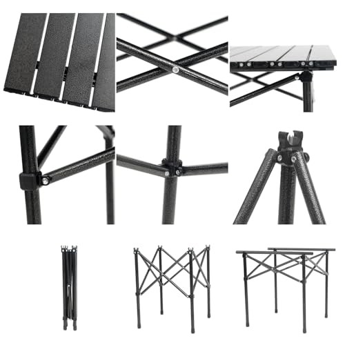 Portable Camping Table Folding Side Table Aluminum Lightweight Table Black