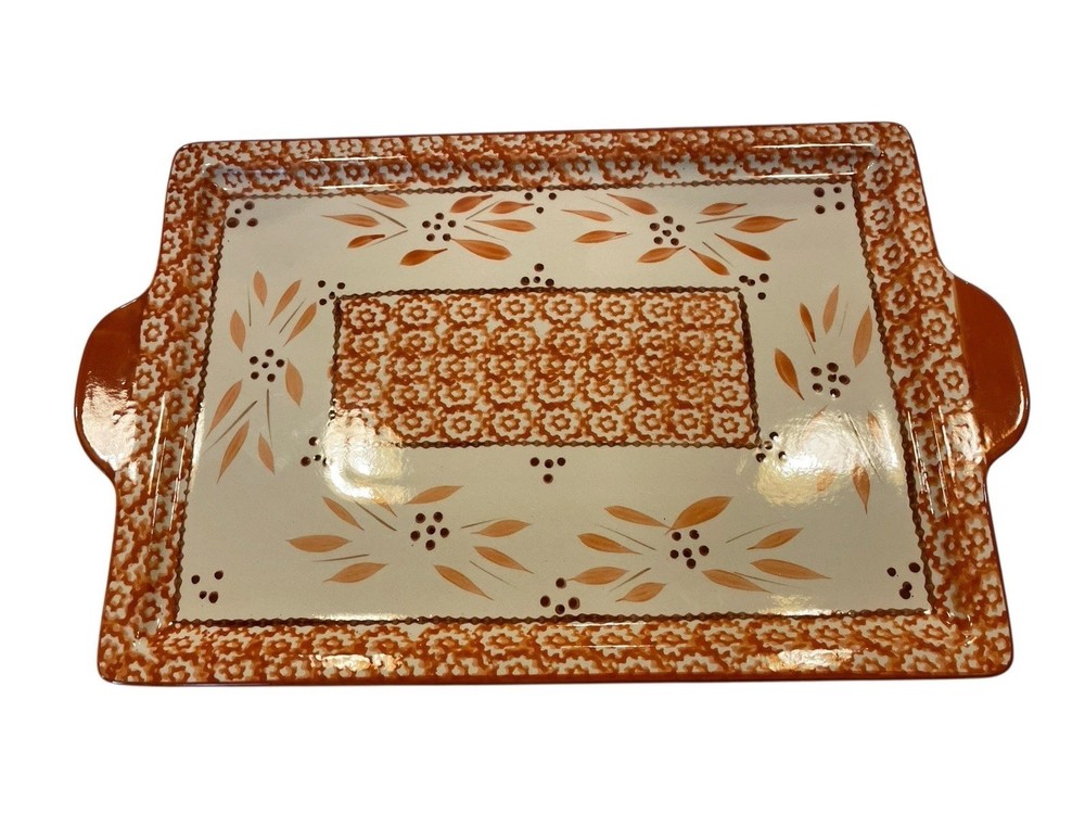 Temp-tations Old World Orange Rectangle Baking Serving Tray with Handles