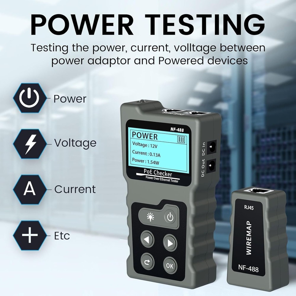POE & Continuity Network Tester with Backlit LCD - Efficient & Lightweight