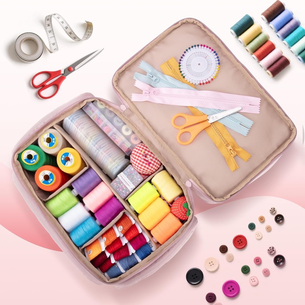 with Multiple Pockets and Detachable Dividers, Storage Box for Threads, Needles