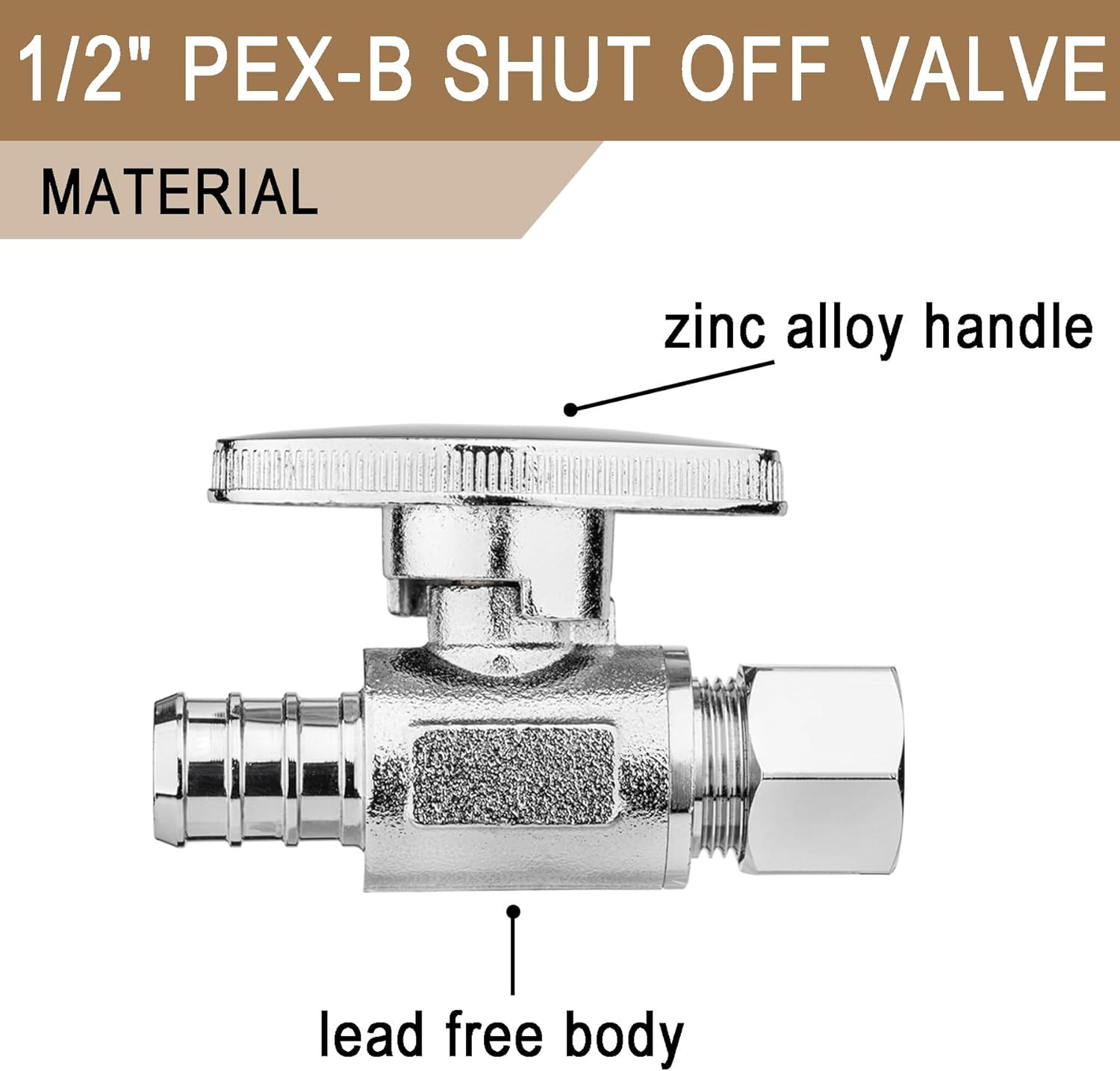 [10 Pieces] Straight Angle Valve Shut off Valve 1/2" PEX-B Crimp X 3/8" Compres