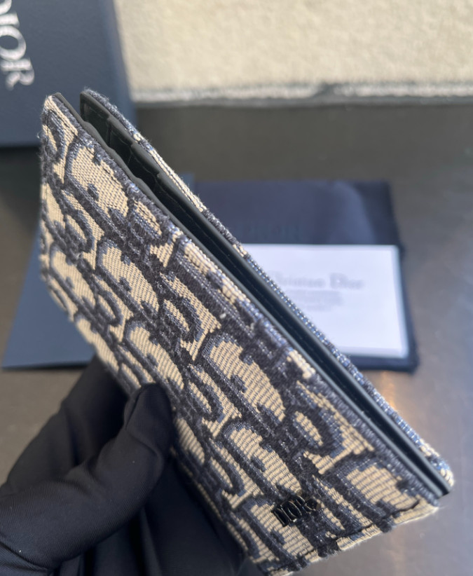 DO Oblique Passport Holder Canvas Leather Beige Black Travel Wallet